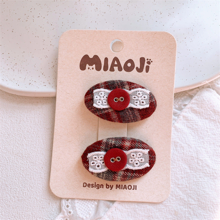 蝴蝶結格紋髮夾