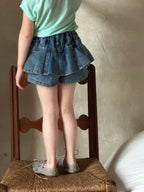 【90-150cm】可愛裙襬牛仔短褲