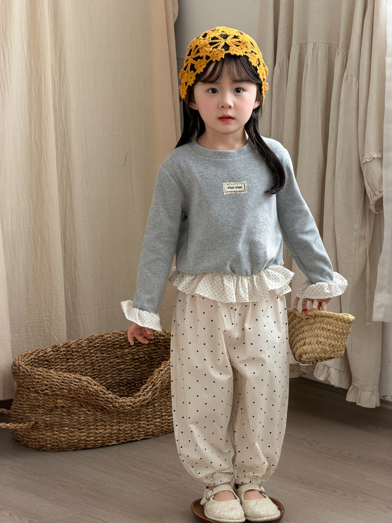 【90-140cm】一波點拼荷葉邊打底衫