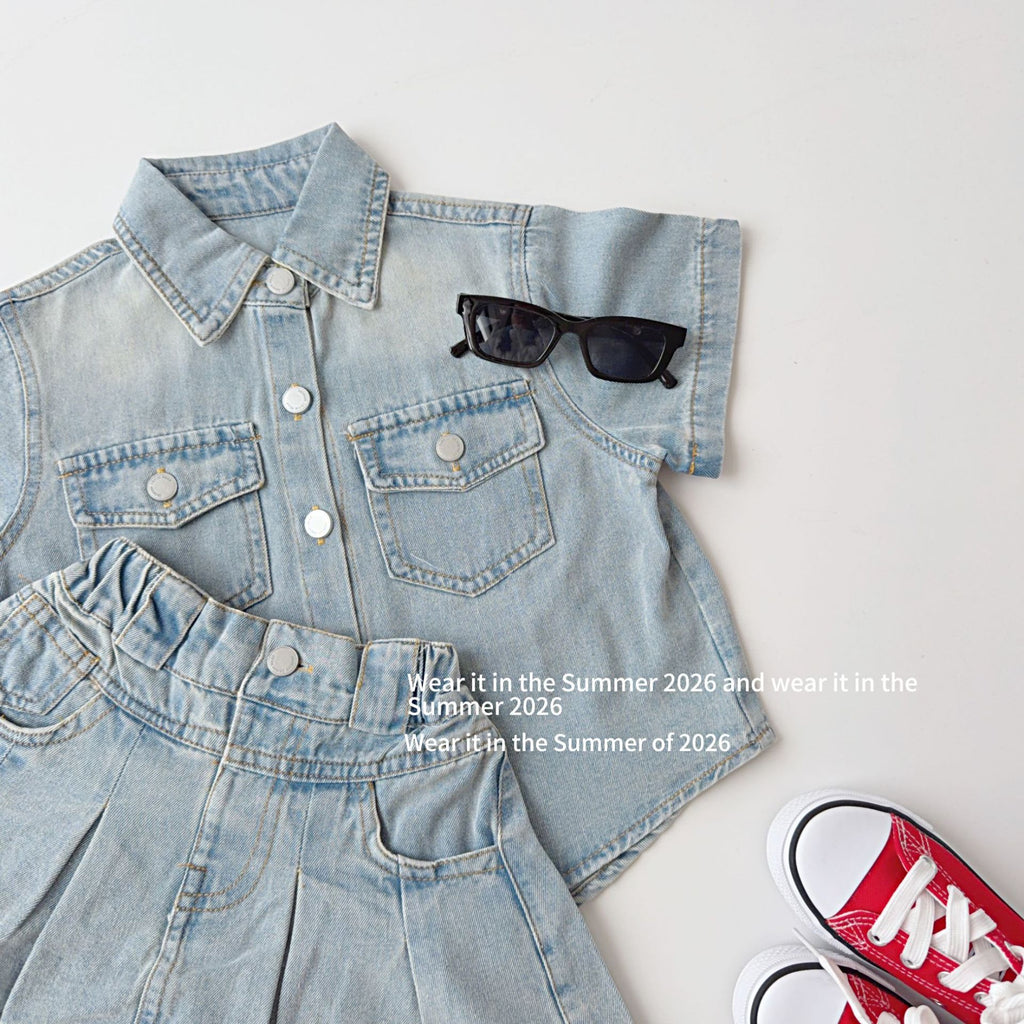 【90-150cm】牛仔短裙褲套裝