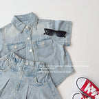 【90-150cm】牛仔短裙褲套裝