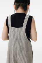 【90-150cm】日系條紋七分吊帶褲