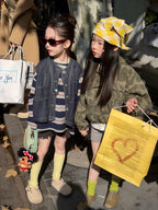 【90-140cm】寬鬆條紋T恤 | 牛仔馬甲 | 不規則針織短褲