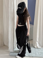 【100-150cm】美式織帶拼接設計嘻哈街舞闊腿褲