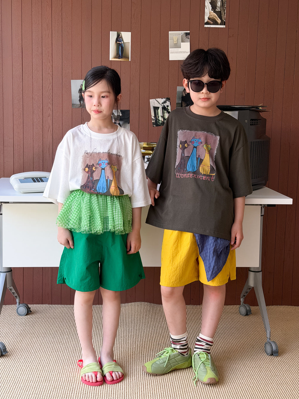 【100-160cm】韓版貓咪卡通T