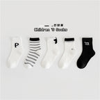 黑白字母條紋網眼中筒襪