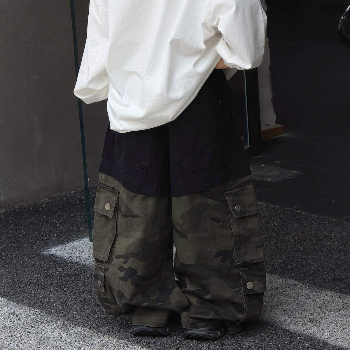【90-160cm】潮帥迷彩拼接闊腿褲
