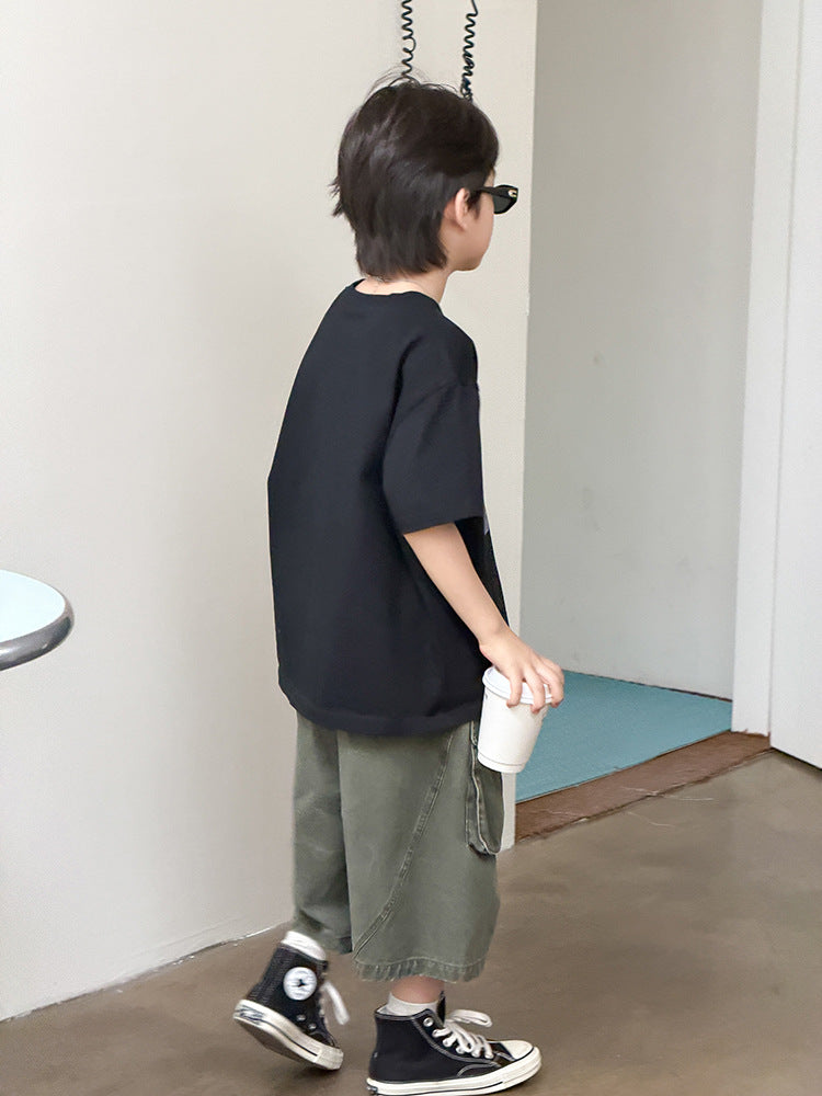 【100-170cm】全棉復古時髦T假日風涼爽上衣