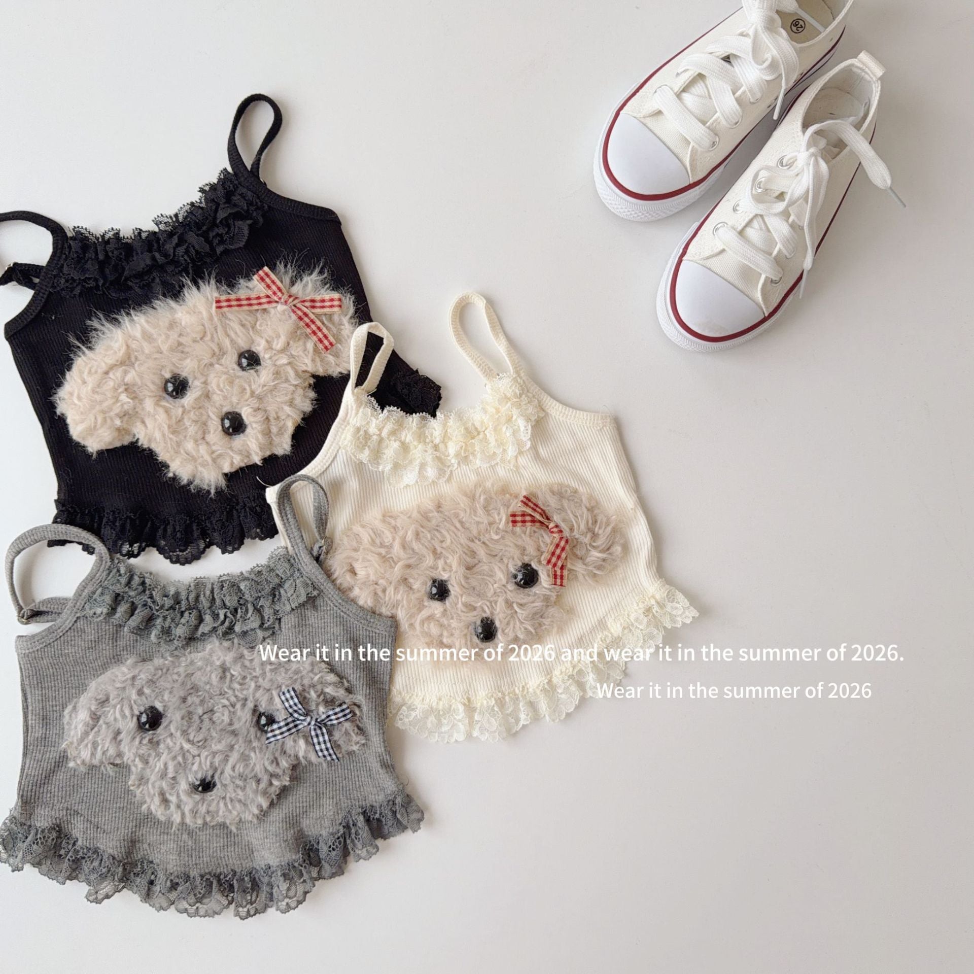 【90-150cm】蕾絲拼接毛毛狗吊帶小背心