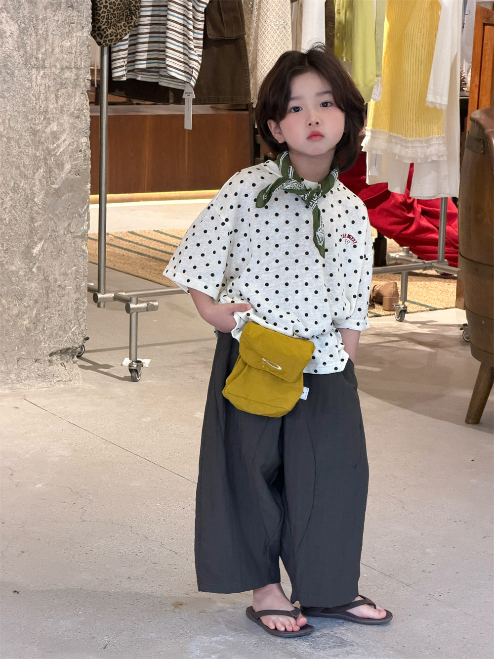 【90-150cm】韓版滿印波點短袖