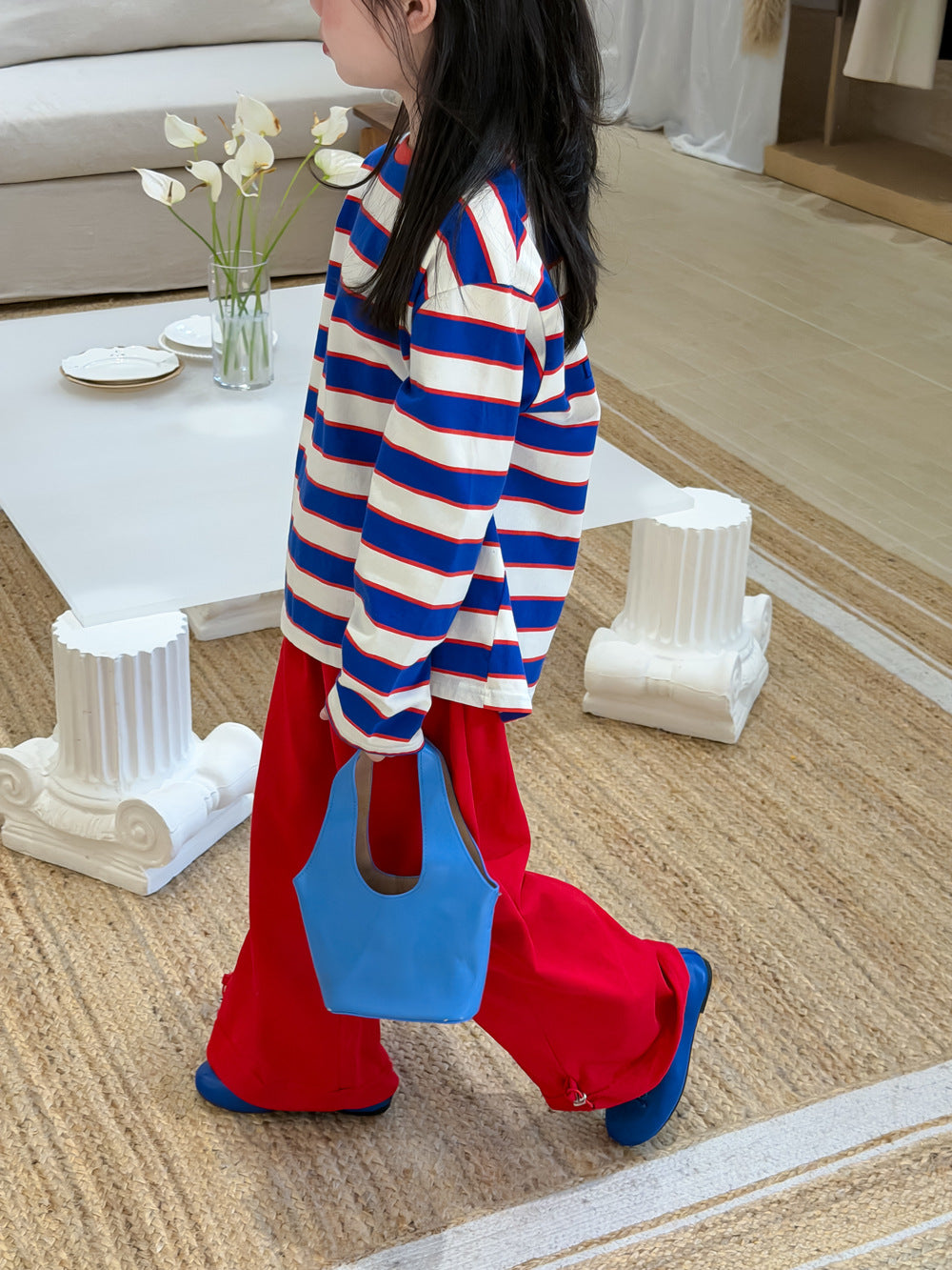 【100-160cm】韓版後背字母條紋T