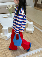 【100-160cm】韓版後背字母條紋T