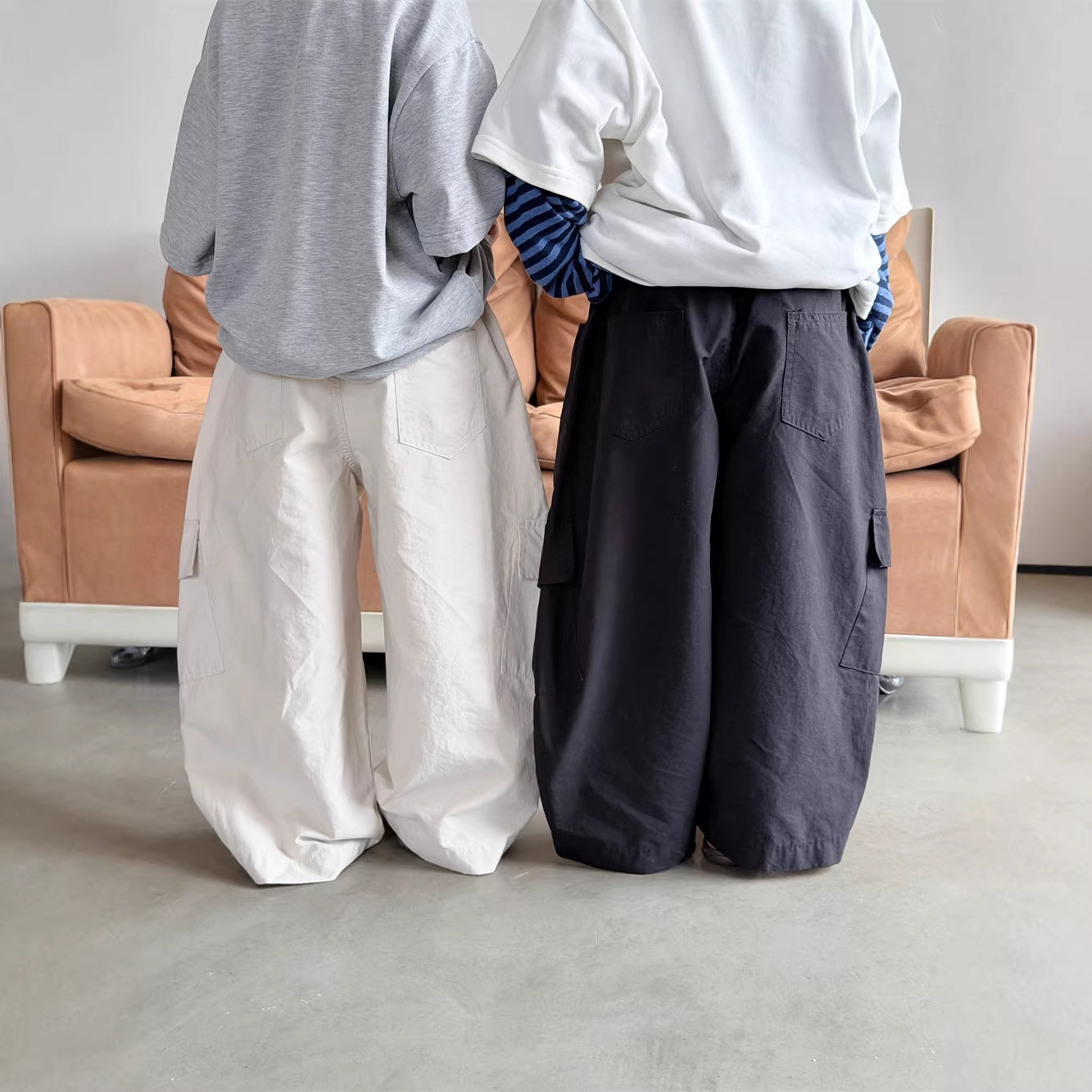 【90-150cm】韓版側口袋水洗休閒褲