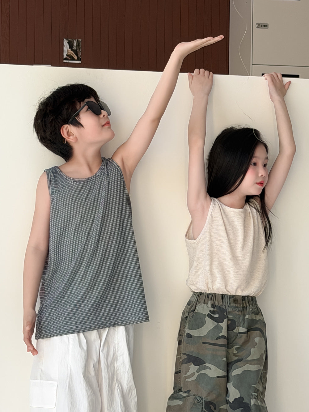 【100-160cm】韓版彈性條紋背心