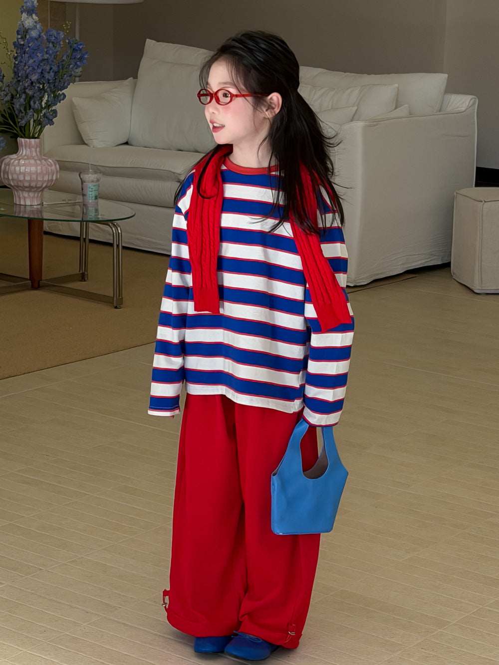 【100-160cm】韓版後背字母條紋T