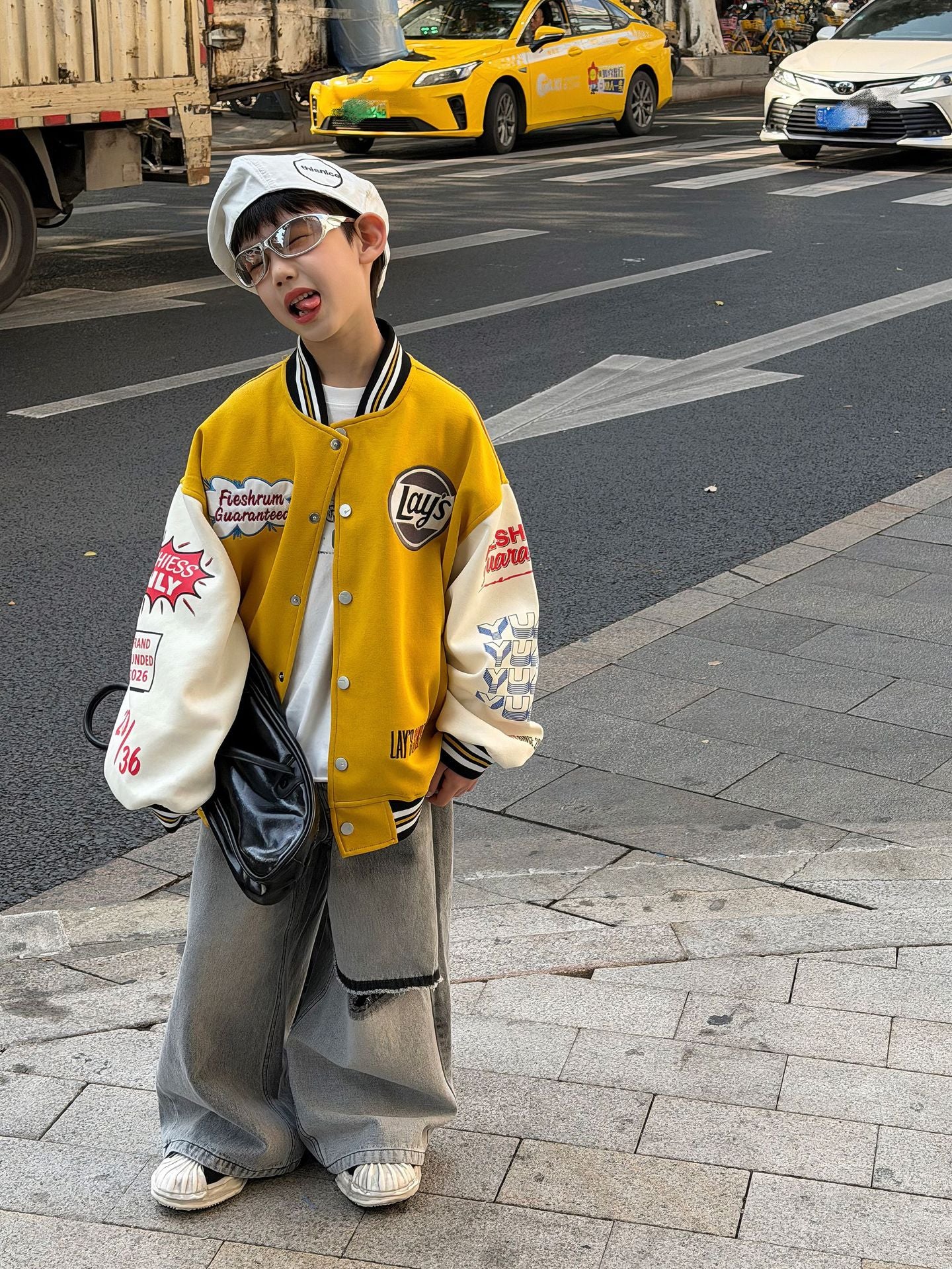 【90-160cm】美式個性寬鬆撞色棒球外套