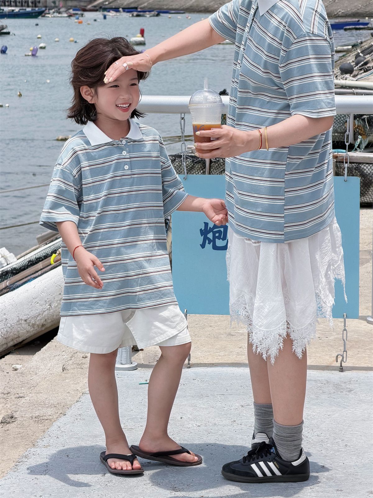 【100-160cm】【親子裝】拚色條紋POLO衫