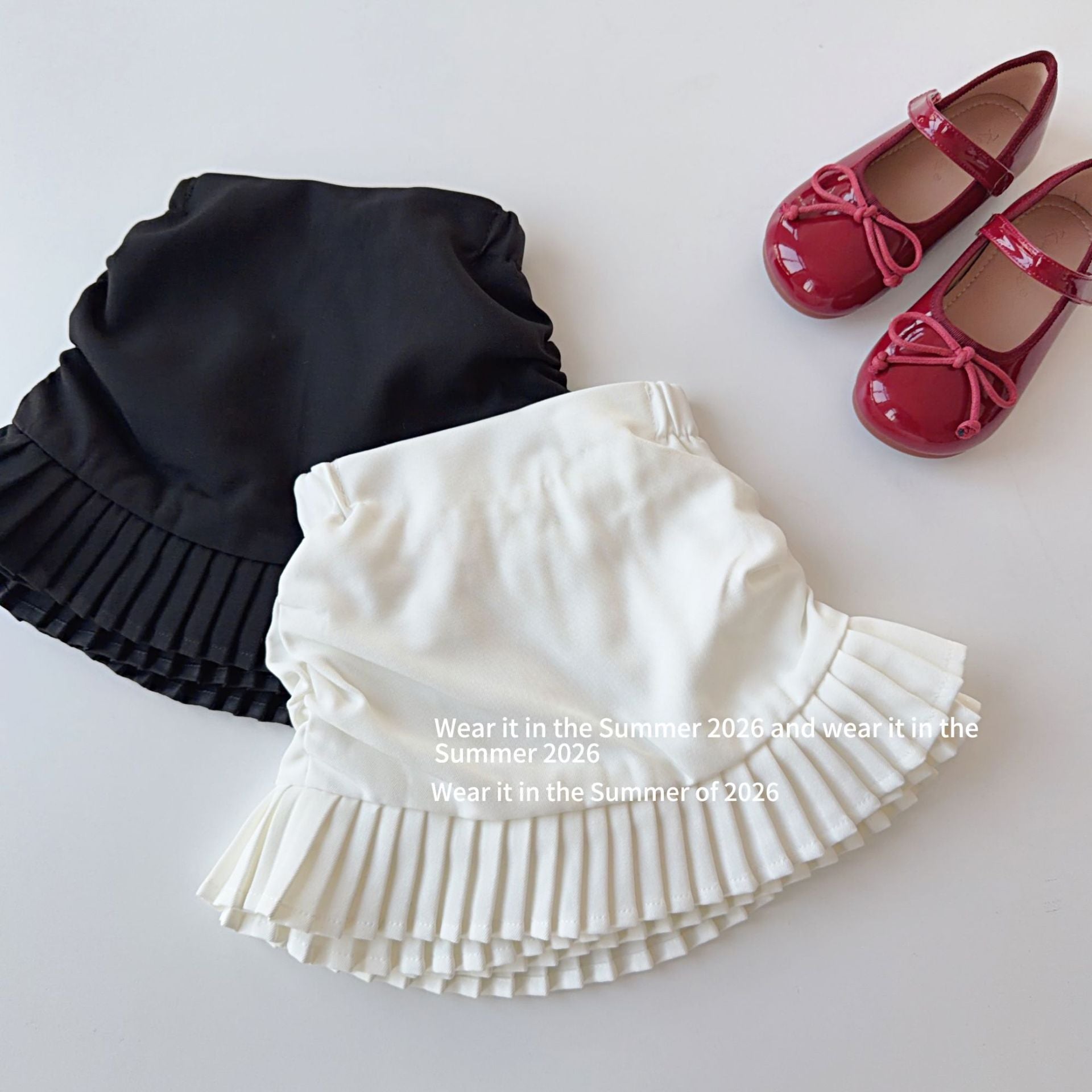 【90-150cm】高腰抓皺百褶裙(帶安全褲)