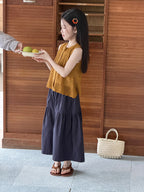 【100-170cm】薄款拼接休閒九分闊腿褲