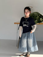 【120-160cm】過膝七分牛仔褲