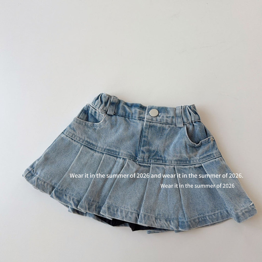 【90-150cm】牛仔百褶裙