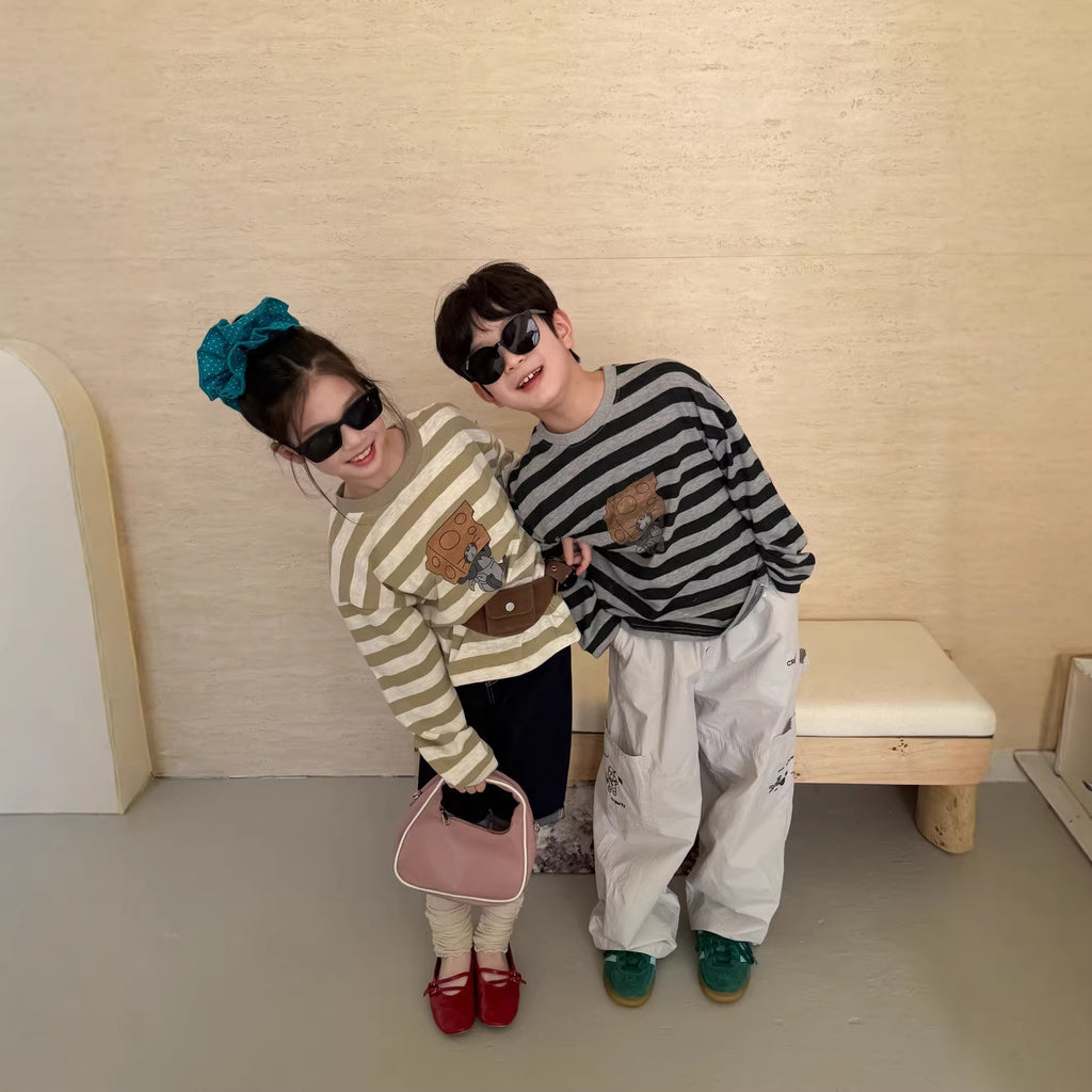 【100-160cm】卡通圓領寬鬆長袖T