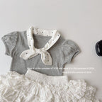 【90-150cm】復古波點蝴蝶結領短袖T