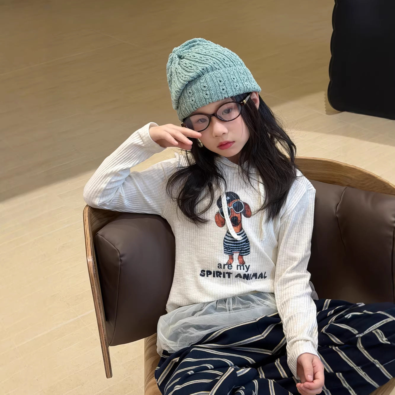 【100-160cm】韓版小狗連帽修身T