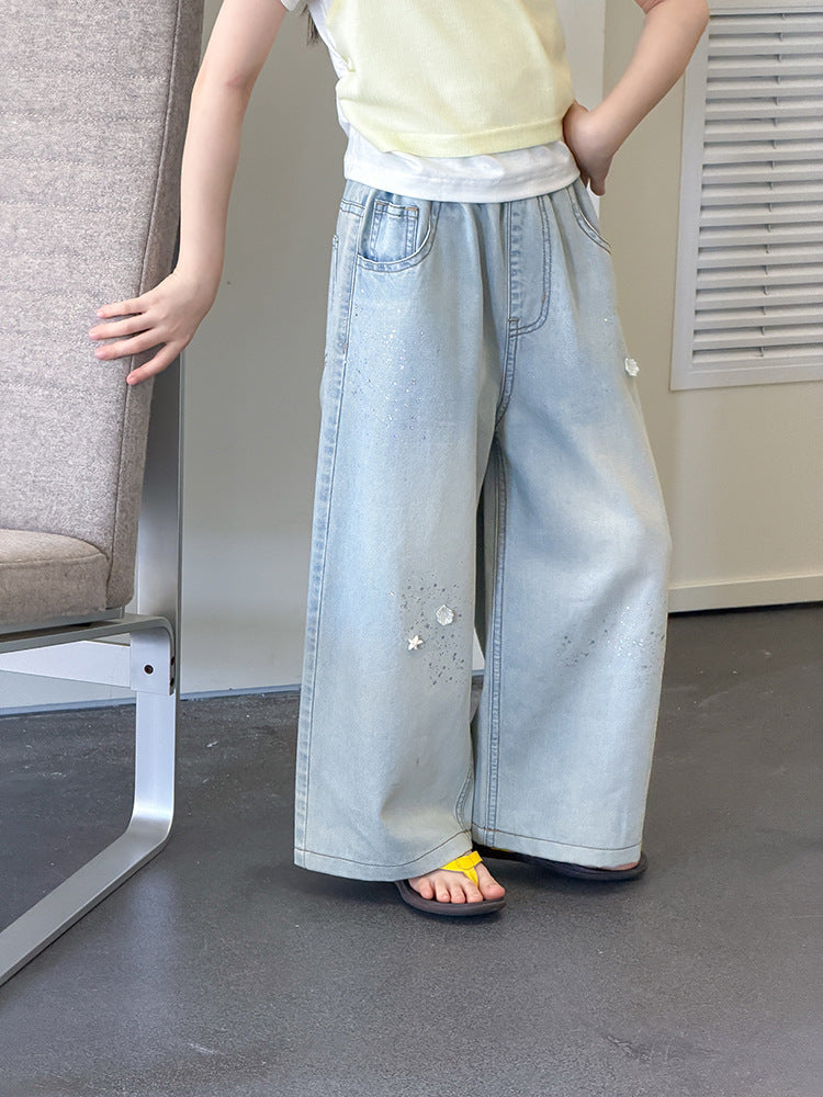 【100-170cm 】軟垂有型立體海星貝殼萊賽爾燙鑽牛仔褲