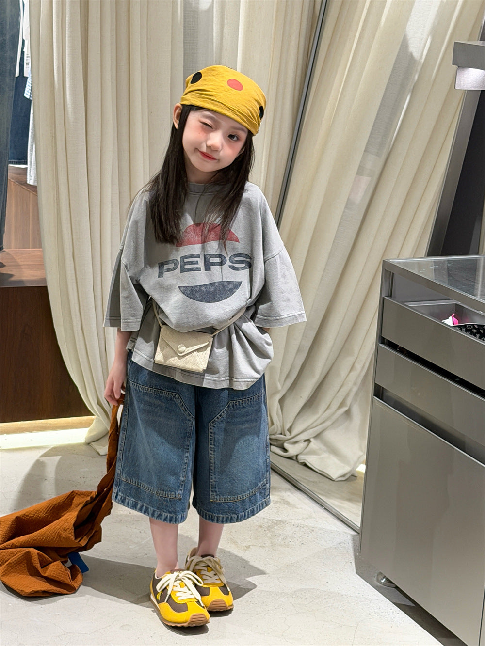 【90-150cm】韓版復古百搭水洗五分褲