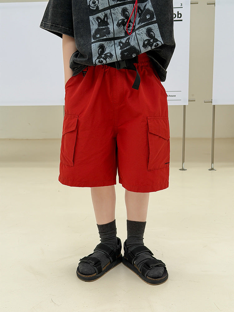 【100-170cm】速乾涼感休閒織帶五分工裝褲