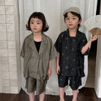 【80-140cm】天絲牛仔短袖襯衫套裝