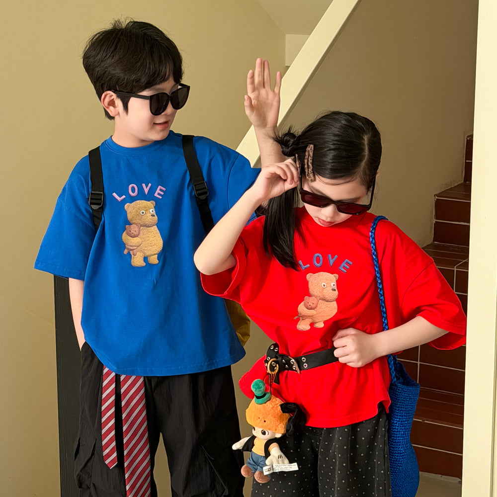 【100-160cm】簡約熊熊圓領上衣