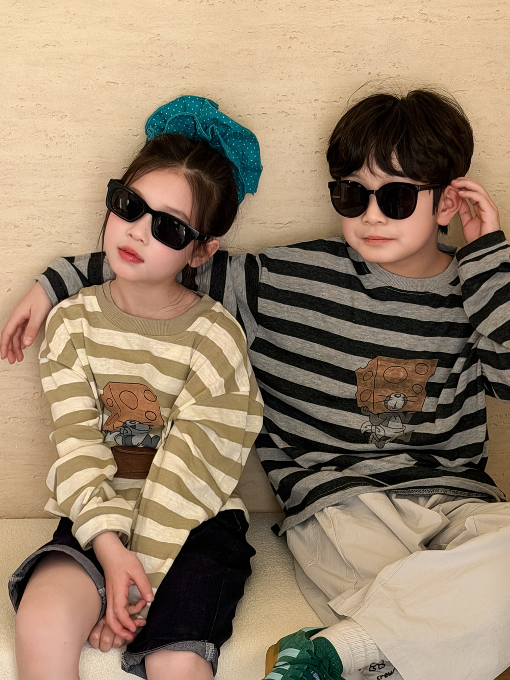 【100-160cm】卡通圓領寬鬆長袖T