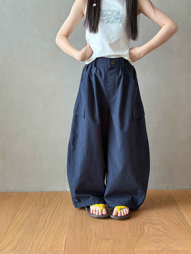 【100-170cm】3色-輕薄寬鬆口袋工裝休閒褲