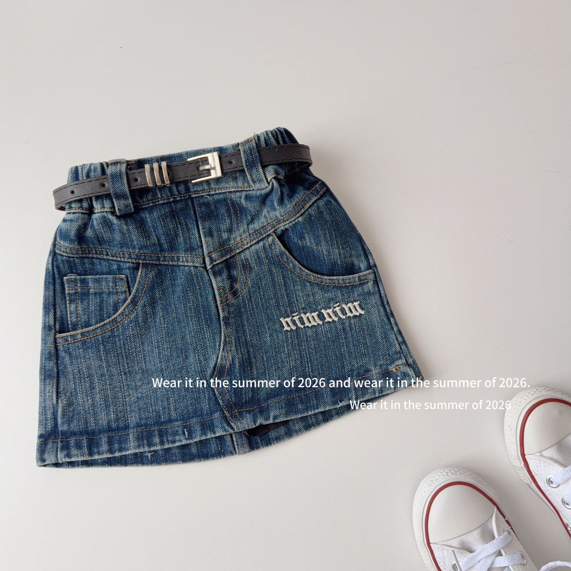 【90-150cm】【含皮帶】重工刺繡牛仔套裝