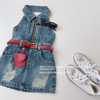 【90-150cm】【送包包皮帶】復古露背掛脖無袖翻領拉鍊高腰連身裙