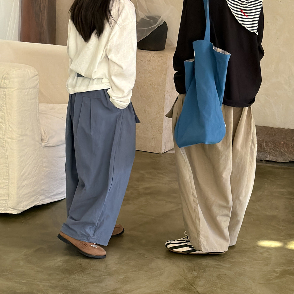 【100-160cm】純色寬鬆慵懶風直筒褲