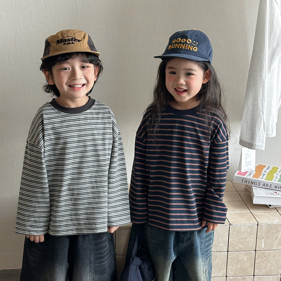 【80-140cm】撞色條紋打底衫