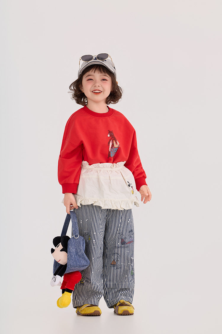 【90-150cm】日系卡通條紋牛仔褲