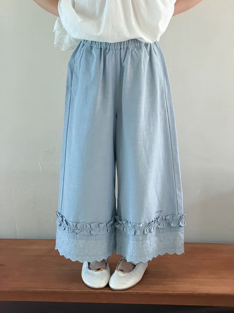 【100-170cm】甜美花邊冰感闊腿褲