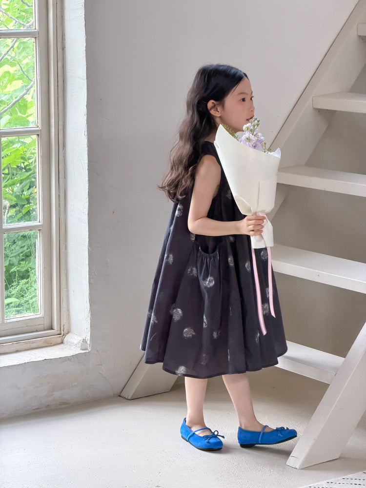 【100-170cm】手繪感印花側口袋可愛背心裙