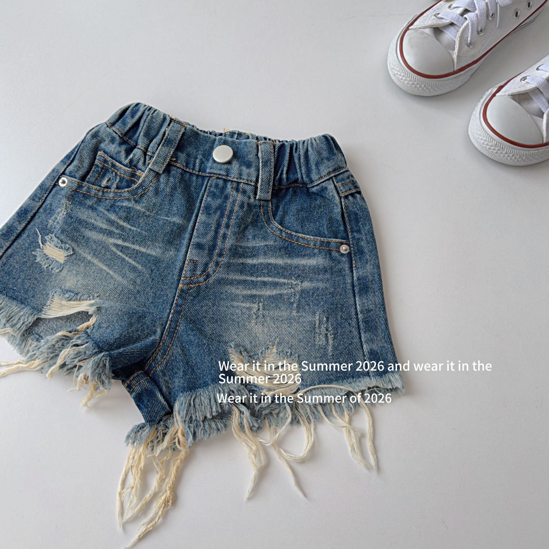 【90-150cm】y2k 復古破洞磨毛短褲