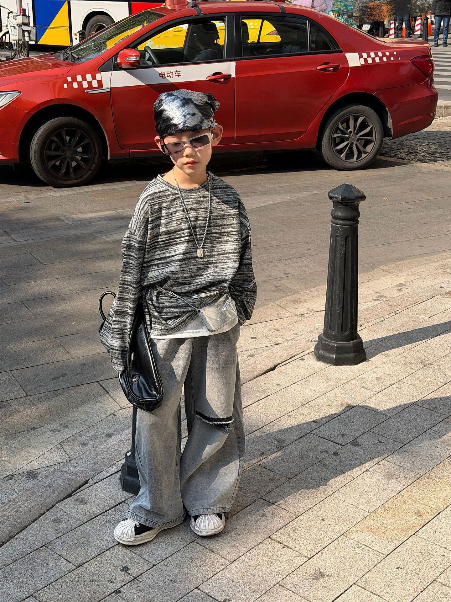 【90-160cm】條紋設計感街頭帥氣長袖打底衫