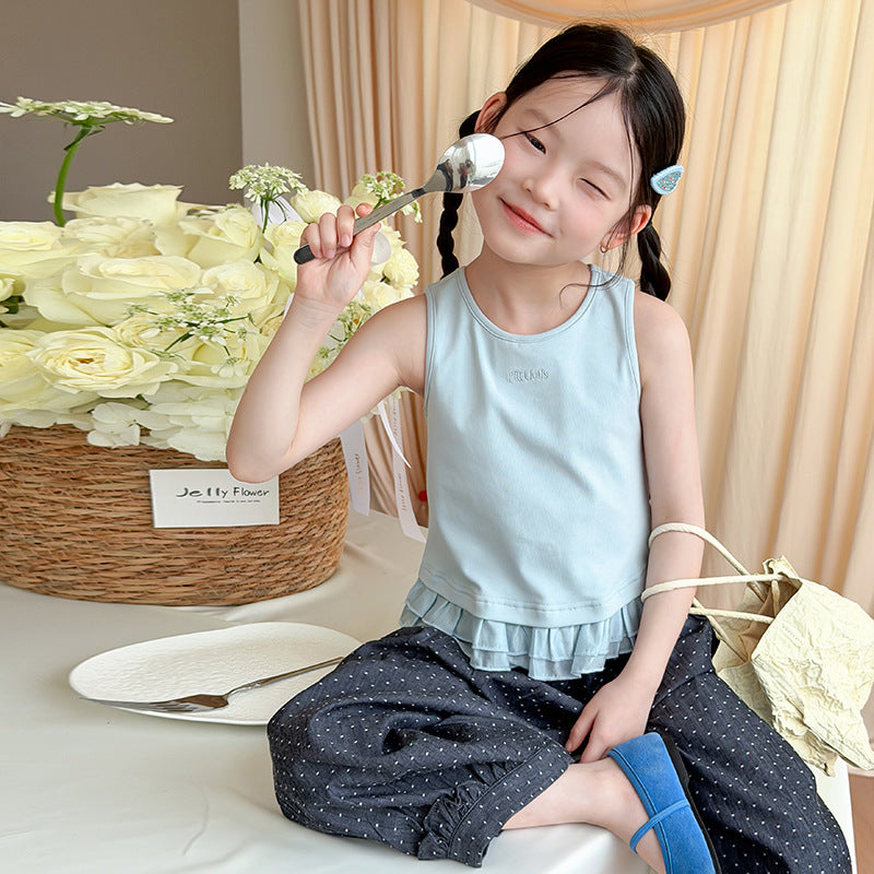 【100-170cm】蕾絲小拼接蕾絲小背心T