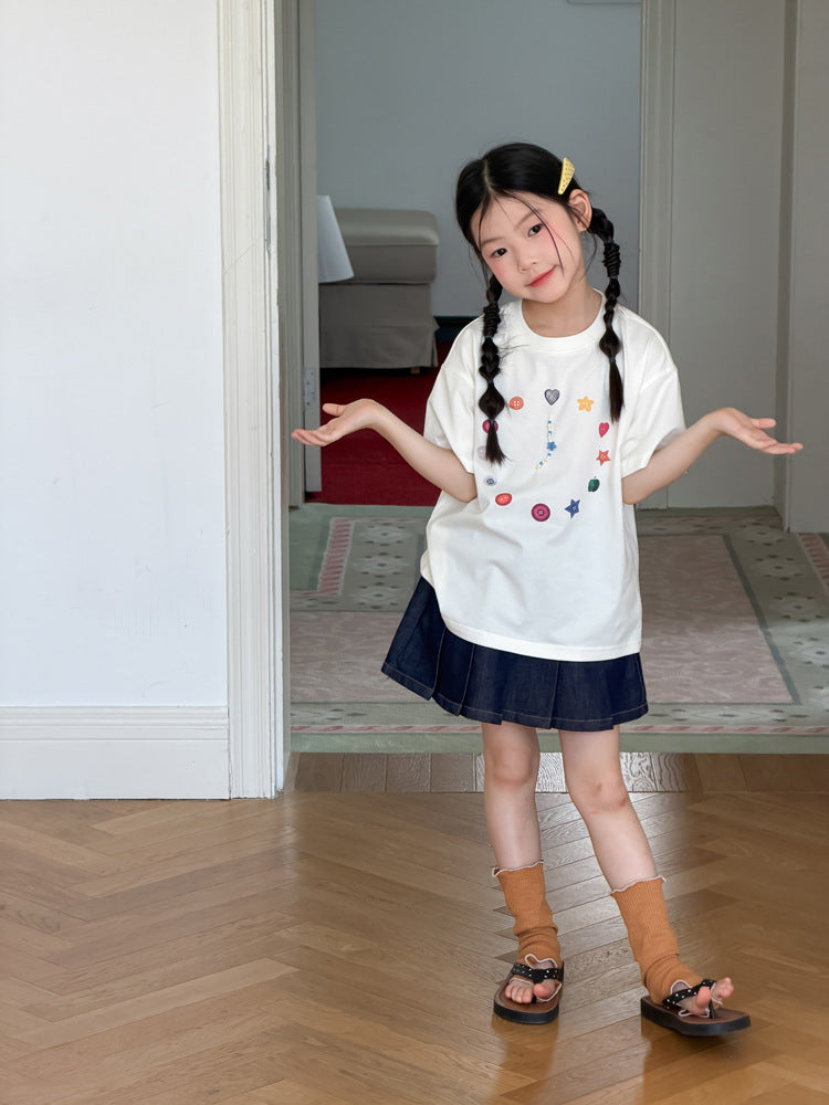 【100-170cm】韓版甜妹彩色串珠線條時鐘T