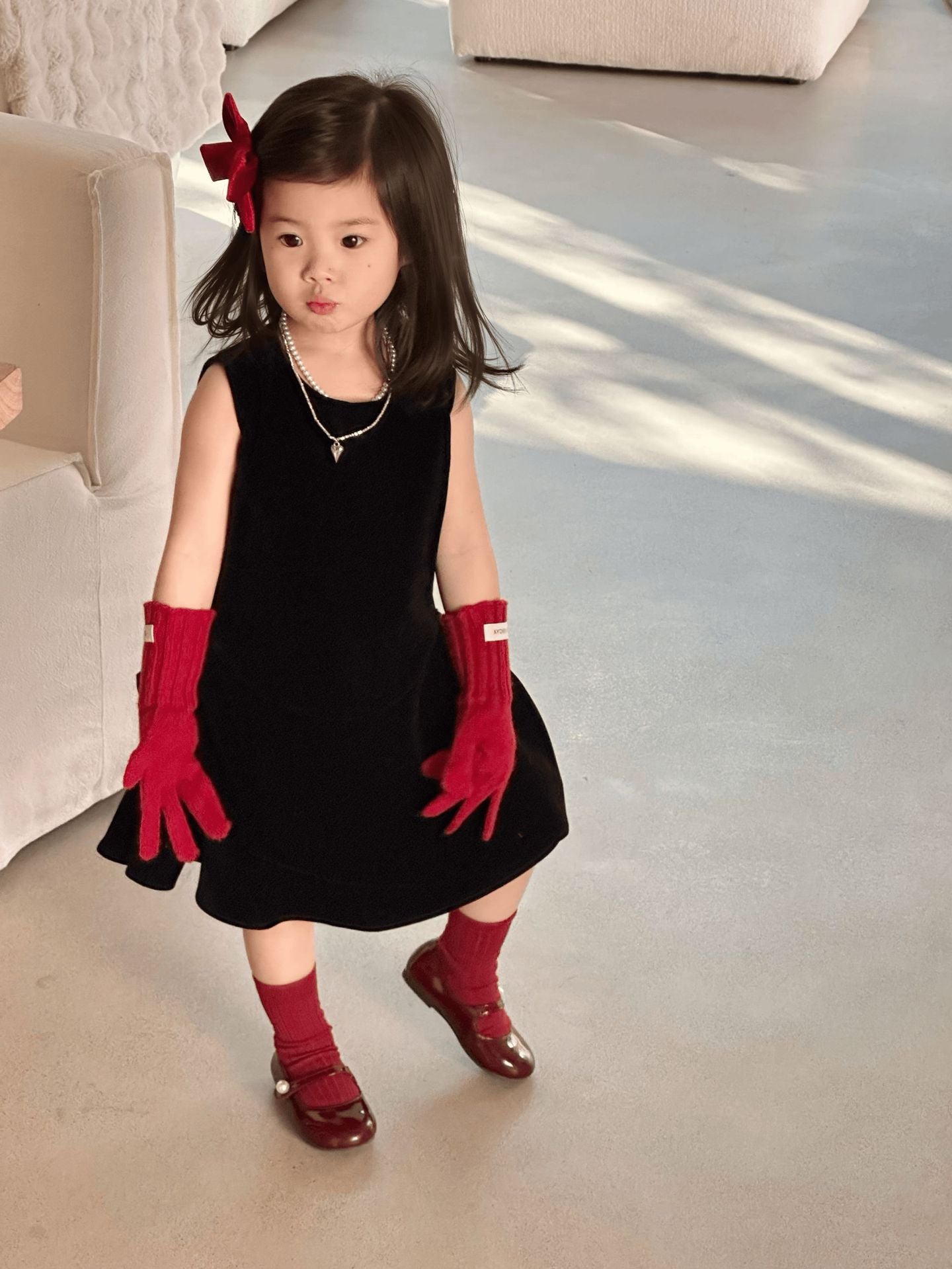 【90-140cm】小眾不規則下擺背心絲絨裙