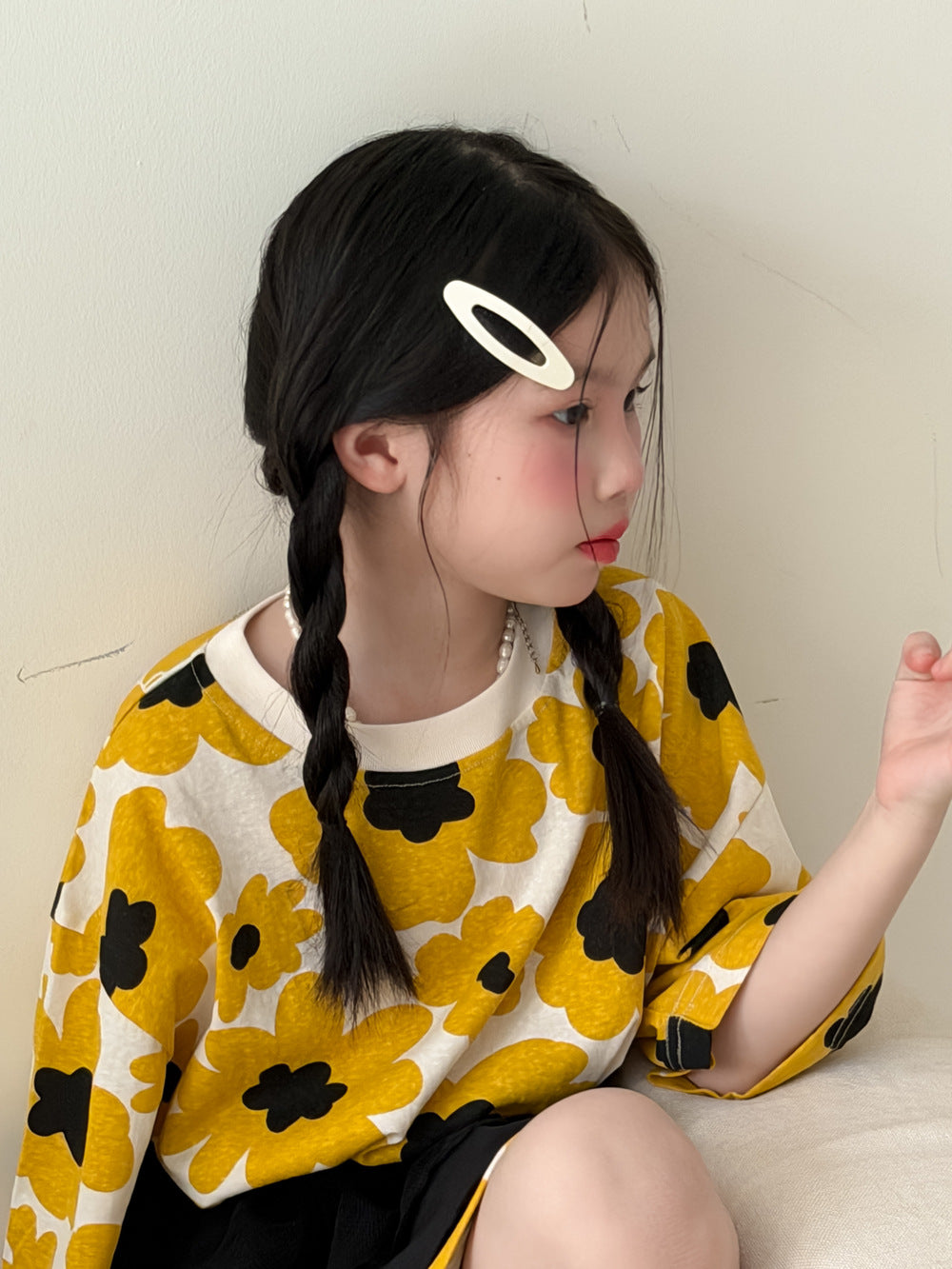 【100-160cm】韓版滿印花朵短褲套裝