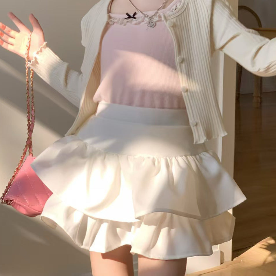 【90-150cm】【帶安全褲】韓版雙層高腰蓬蓬裙