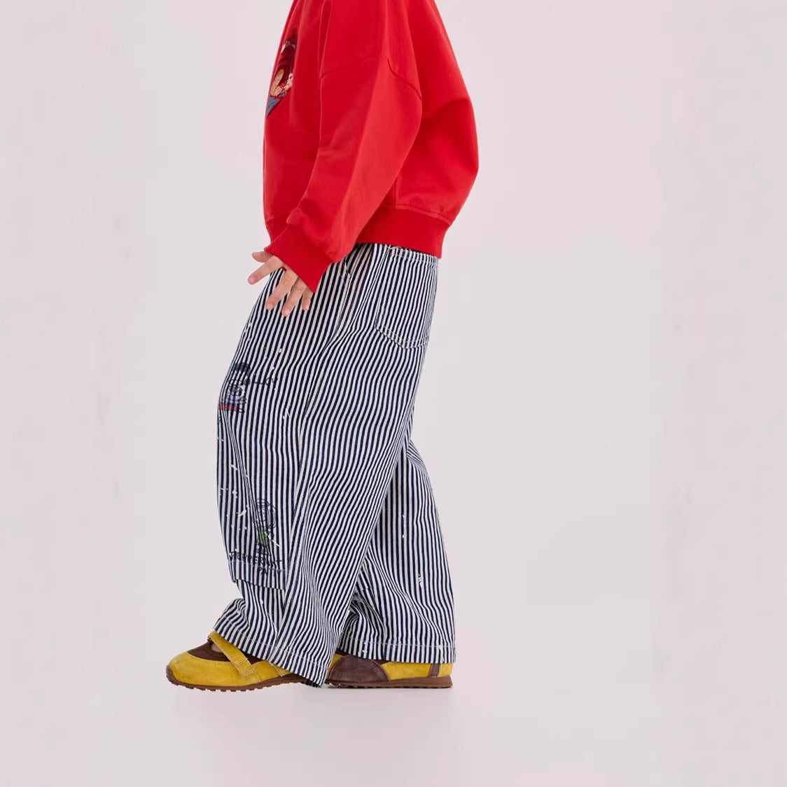 【90-150cm】日系卡通條紋牛仔褲